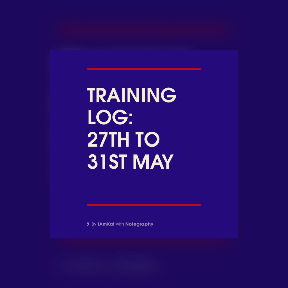 Training Log: 27th – 31st May