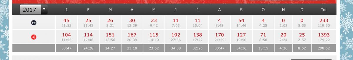 2017 Monthly Breakdown of Runs and Cross-training