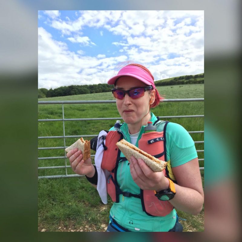 Kat starts to look happier as she eats her Marmite and peanut butter sandwiches