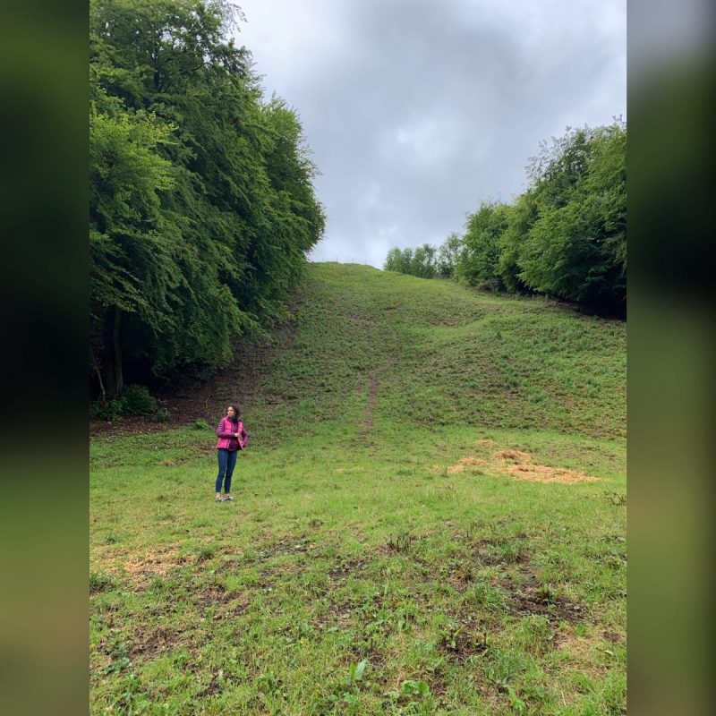 Cooper's Hill where the annual cheese rolling race takes place. It's a lot steeper in real life